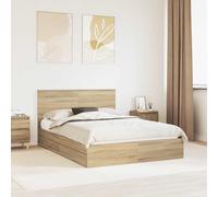 Storage Bed White Sonoma Oak 140x200 cm Engineered Wood Platform King w/Drawers