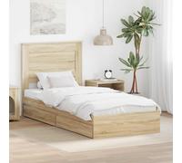 Storage Bed Sonoma Oak Engineered Wood 75x190 cm Platform Slatted with Drawer UK