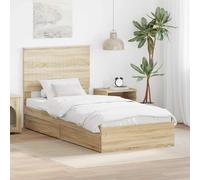 vidaXL Storage Bed with Drawer Sonoma Oak 90 x 200 cm Engineered Wood