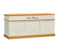 vidaXL Solid Paulownia Wood Storage Bench with 3 Drawers - White, Room-Enhancing Farmhouse Design, Ideal for Shoes and Clothing, for Living Room and Bedroom