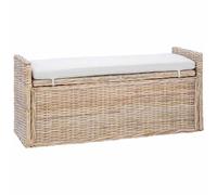 vidaXL Storage Bench with Cushion Beige 110 x 40 x 50 cm Rattan, Living Room, Rectangular, Modern Design, Durable Material, Stylish Furniture, Comfortable Seating, Innovative Lighting x 1