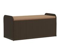 vidaXL Storage Bench with Cushion Outdoor Bench Storage Box Brown Poly Rattan