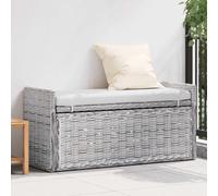 vidaXL Storage Bench with Cushion White Wash 110 x 40 x 50 cm Rattan