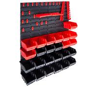 vidaXL Storage Bin Kit 29 Piece with Wall Panels Tool Organiser Red and Black