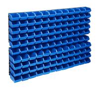 vidaXL Storage Bin Kit with Wall Panels 128 Piece Blue and Black Tool Boxes