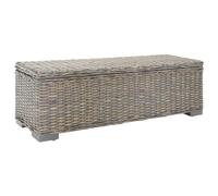 vidaXL Storage Box Grey 110 cm Natural Kubu Rattan & Solid Wood Mahogany