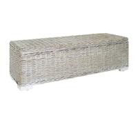 vidaXL Storage Box White 110 cm Natural Kubu Rattan & Solid Wood Mahogany
