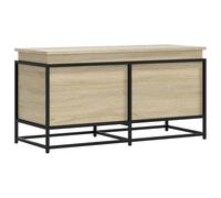 vidaXL Storage Box with Lid - Oak Engineered Wood & Metal Frame Blanket/Toy Chest - 100x40x51.5 cm