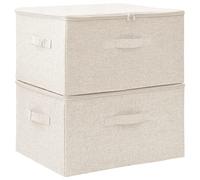 vidaXL Storage Boxes 2 pcs-Cream-colored fabric storage box with non-woven fabric interior, foldable and portable with handle, suited for toys, scarves, socks, books.