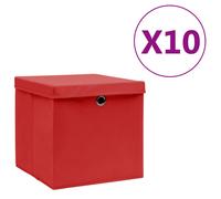 vidaXL 10x Storage Boxes with Covers Red Organiser Chest Basket Container