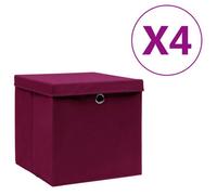 vidaXL 4x Storage Boxes with Covers Dark Red Organiser Chest Basket Container