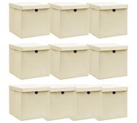 vidaXL Storage Boxes with Lid 10 pcs Cream 32x32x32 cm Fabric