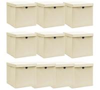 VidaXL Storage Boxes Withlid 10 Pieces Cream 32X32X32Cm Fabric, Cream