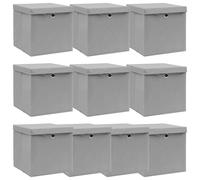 vidaXL Storage Boxes with Lids 10 pcs Grey 32x32x32 cm Fabric