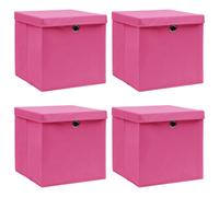 vidaXL Storage Boxes with Lids 4 pcs Pink 32x32x32 cm Fabric