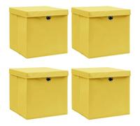 vidaXL 4x Storage Boxes with Lids Storage Chest Organiser Storage Bin Case Foldable Box for Wardrobe Bedroom Yellow 32x32x32 cm Fabric