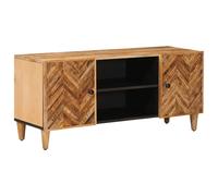 Media Storage Cabinet Brown Solid Mango Wood 105x33.5x46cm Brass Knobs 2-Doors