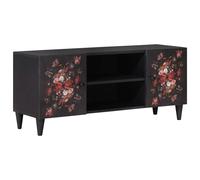 TV Cabinet Solid Mango Wood Multicolour 105x33.5x46cm Floral Brass Knobs 2 Doors