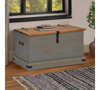 vidaXL HALDEN Storage Chest - Grey Pine Wood Trunk, Coffee Table/Side Table - 91x48x47 cm with Metal Handles for Living Room/Bedroom/Office