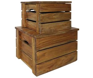 vidaXL Storage Crate Set 2 Pieces Storage Box Tool Chest Solid Mahogany Wood