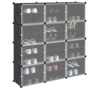 vidaXL Storage Cube Organiser with 12 Cubes and Doors Black PP