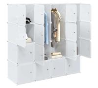 vidaXL Storage Cube Organiser with 16 Cubes and Hanging Rods PP