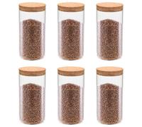 Glass Storage Jars Set of 6 1400ml Transparent Glass with Cork Lid for Pantries