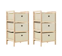 vidaXL Storage Racks with 3 Fabric Baskets 2 pcs Beige Cedar Wood