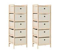 Vidaxl Storage Racks With 5 Fabric Baskets 2 Pcs Beige Cedar Wood