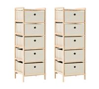 Vidaxl Storage Racks With 5 Fabric Baskets 2 Pcs Beige Cedar Wood