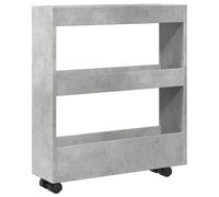 vidaXL Storage Trolley, Kitchen Trolley, Narrow 3 Levels, Trolley Utility Trolley for Living Room, Kitchen, Bathroom, Recess Shelf on Wheels, Serving Trolley, Concrete Grey, Wood Material