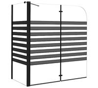 vidaXL Stripe Bath Enclosure in Black - Tempered Glass & Aluminium Construction, Foldable Design, Safety Supporting Arm, and Easy to Install - 120x68x130 cm