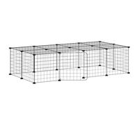 vidaXL Sturdy Steel Pet Cage with Door - DIY Assembled Spacious Pet Enclosure with 20 Panels, 35x35 cm Each - Black