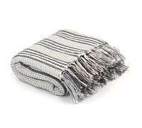 vidaXL 100% Cotton Throw Blanket with Stripes and Tassels in Grey and White - Soft, Comfortable and Warm Throw - Size 160x210 cm - Ideal for Bedroom, Living Room, Bed or Couch