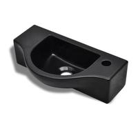 vidaXL Stylish Ceramic Bathroom Sink Basin, High-Gloss Black Finish, Wall-Mounted Design, Modern Elegance with Faucet Hole