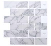 vidaXL Subway Tile 10pcs White Marble 12x12 Inch Bathroom Rectangle Waterproof Decorative Tile DIY Heat Resistant Mould Resistant Self Adhesive