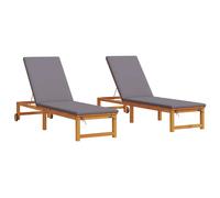 vidaXL Sun Lounger 2 pcs Brown 202 x 53 x 89 cm Solid Acacia Wood, Garden and Te
