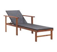 vidaXL Solid Acacia Wood Sun Lounger Poly Rattan Black Outdoor Seating Sun Bed