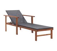 vidaXL Solid Acacia Wood Sun Lounger Poly Rattan Black Outdoor Seating Sun Bed