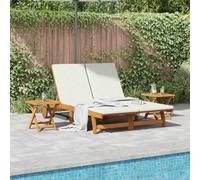 vidaXL Sun Lounger Reclining Cream White Solid Acacia Wood