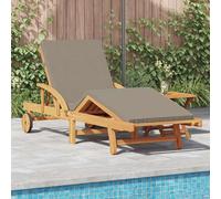 Folding Sun Lounger with Wheels & Cushion Taupe Solid Wood Acacia