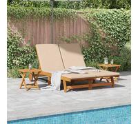 VidaXL Sun Lounger Reclining With Cushion Beige Solid Wood
