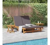 vidaXL Sun Lounger Reclining with Cushion Dark Grey Solid Acacia Wood