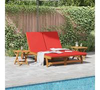 vidaXL Sun Lounger Reclining with Cushion Red Solid Acacia Wood