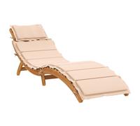 vidaXL Sun Lounger with Beige Cushion - Solid Acacia Wood Sunbed, Foldable, Slatted Design, 184x55x65 cm