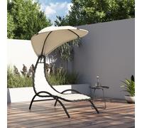 (cream) vidaXL Sun Lounger Sun Bed Day Bed Sunlounger with Canopy Fabric and Steel