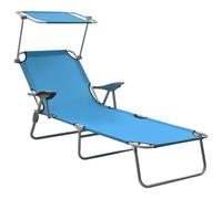 vidaXL Sun Lounger with Canopy Steel Blue