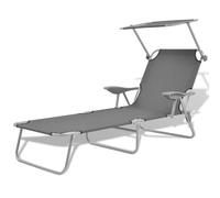 vidaXL Sun Lounger with Canopy Steel Grey