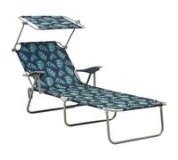 vidaXL Sun Lounger with Canopy Steel Leaf Print
