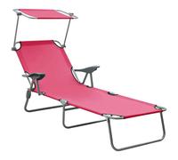 vidaXL Sun Lounger with Canopy Steel Pink UK